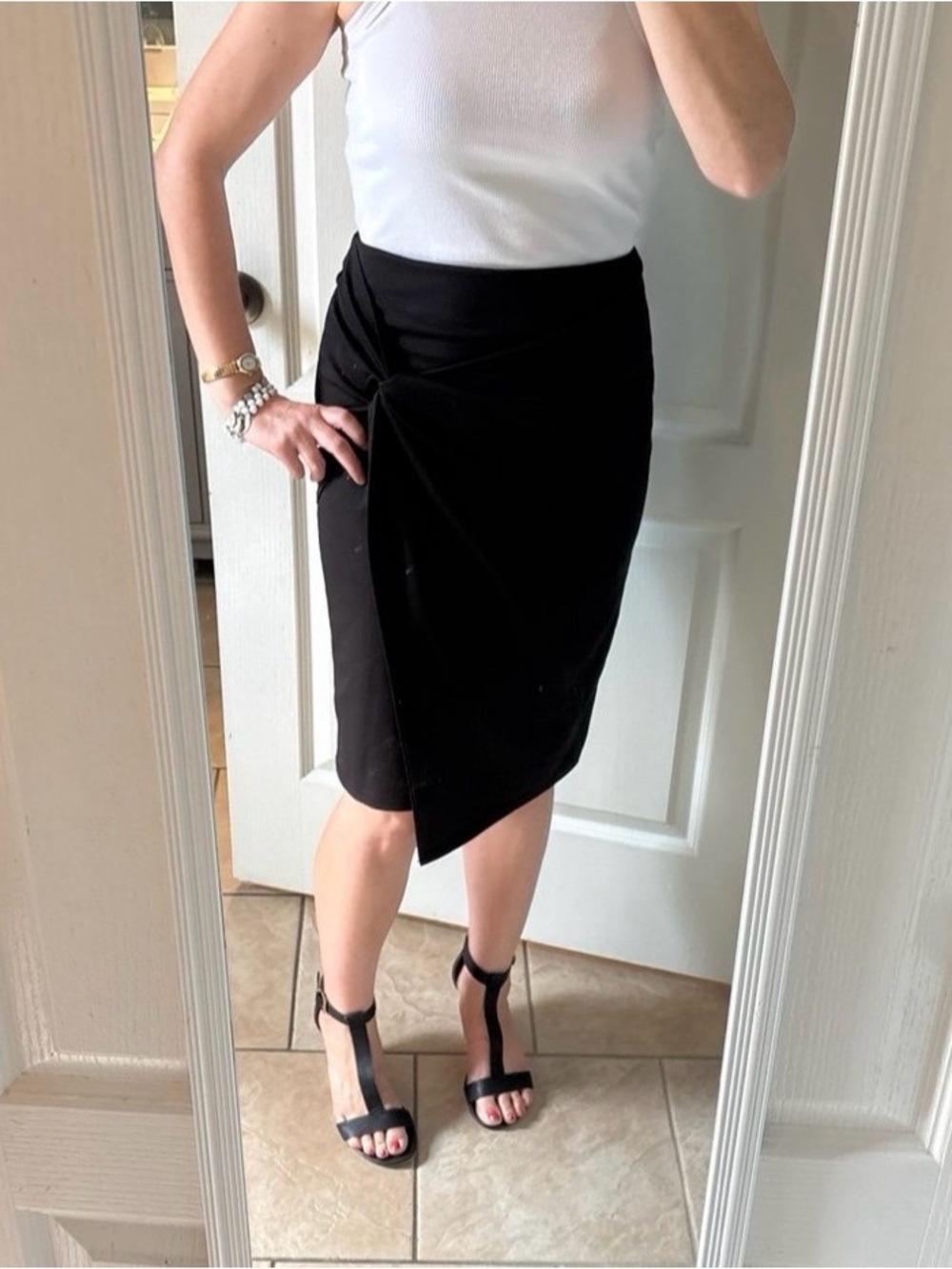 Twist-Front Black Pencil Skirt - Women